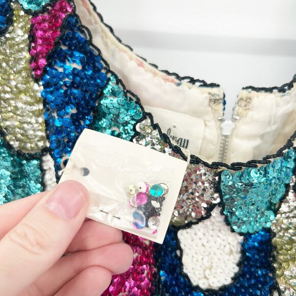 NWT The Broadway Deadstock Vintage 1960s Disco 100% Wool Fish Scale Sequin Top M - Picture 4 of 8